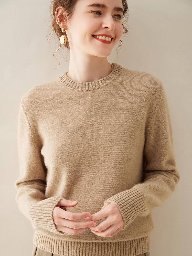 Women's Classic Round Neck Cashmere Sweater - Thickened Autumn/Winter Loose Knitwear Base Layer