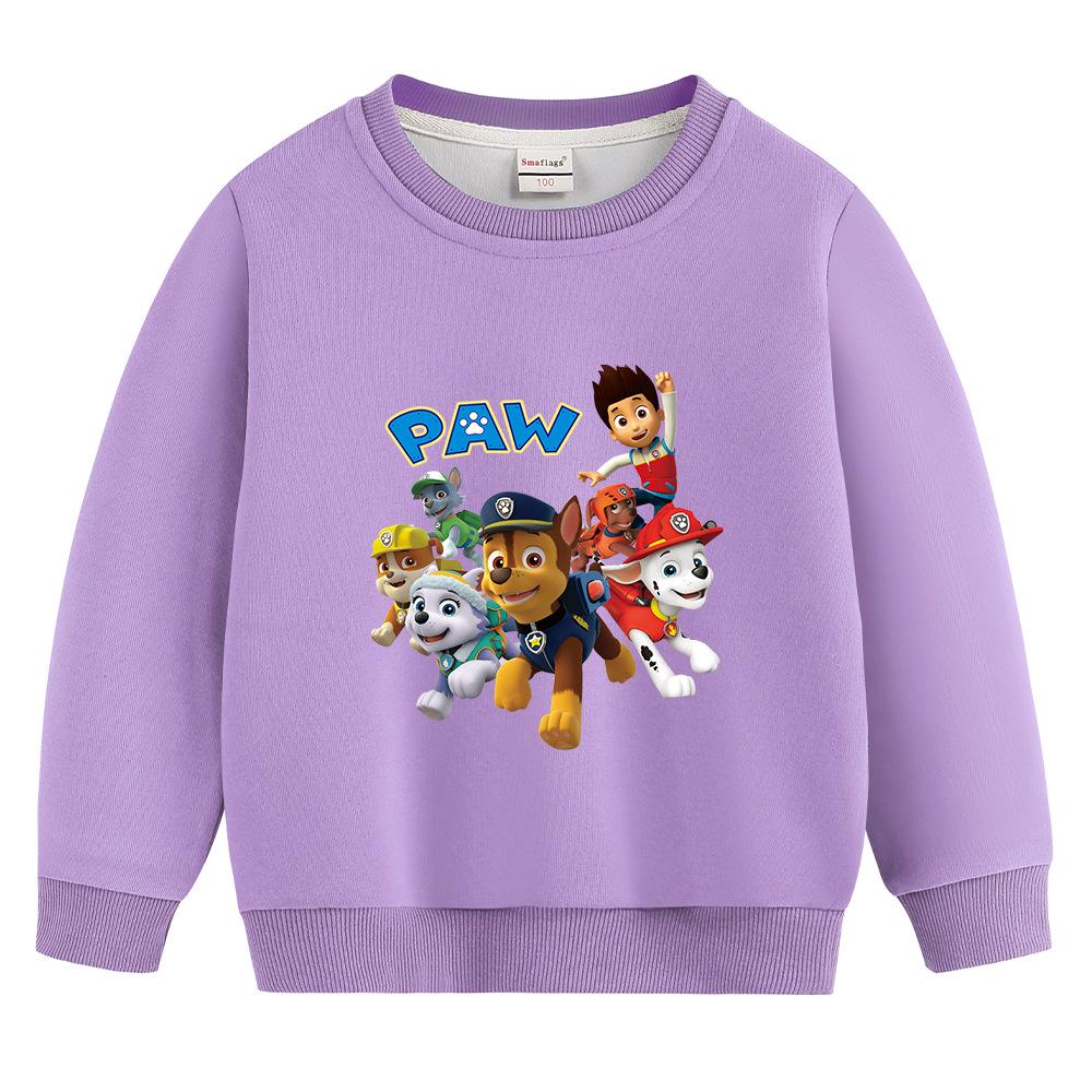 Paw Patrol Boys' 2025 Autumn Korean Style Plus Velvet Hoodie - Round Neck Pullover