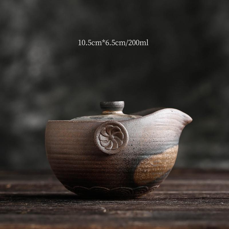 

200ml Retro Ceramic Lotus Hand-held Teapot Vintage Rough Pottery Gilded Iron Glaze Teapot Tea Maker High-end Kungfu Tea Pot