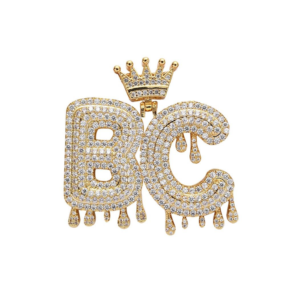 BES Crown Water Drop Letter Pendant Necklace Gold Plated Brass Zircon Splicing Letter Name Necklace Custom Hiphop Pendant 24inches&Customize 1 letter золотой