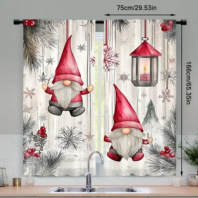 Christmas Dwarf Printed Curtains, Pole Bag Curtains, Bedroom and Living Room Decoration, Home Decoration, Christmas Decoration