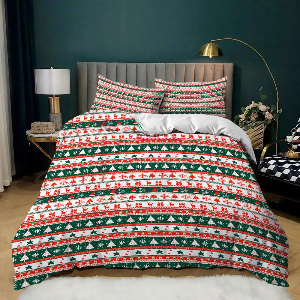 Stripe Kit 3D Digital Festival Printing Quilt Cover Bedding Plaid Three-Piece Set