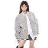 Women's Spring/Autumn 2025 Grey-Black Zipper Baseball Flight Jacket