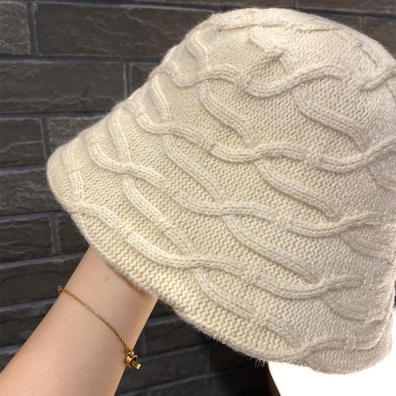 Spring and Autumn New Bucket Hat Women's Fashion Retro Knitted Basin Hat Warm Bucket Hat