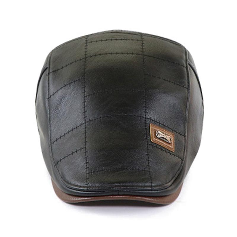 Vintage Men PU Leather Beret Autumn Winter Visor Flat Cap Thicken Warm Hat Berets England Newsboy Caps Outdoor Sports Golf Hat