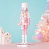30CM Wooden Nutcracker Solider Figurine Puppet Pink Glitter Soldier Doll Toy Handcraft Ornament Christmas Home Office Decoration