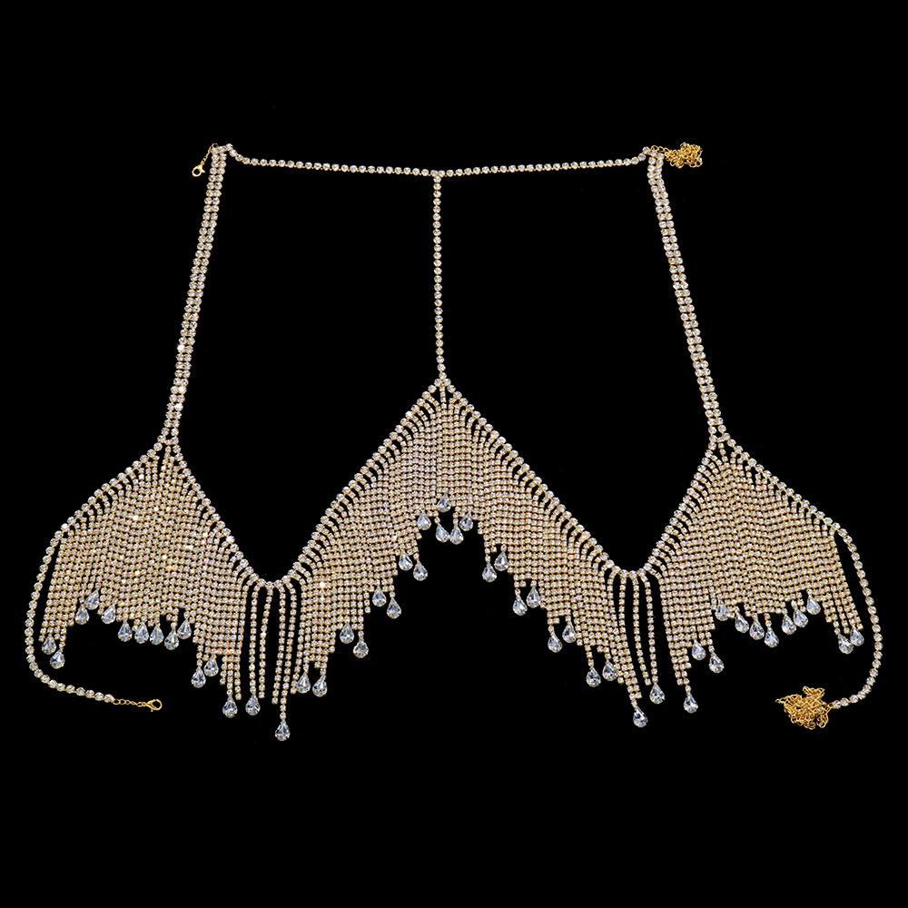 Exaggerated Tassel Water Drop Chest Chain European and American Full Diamond Sexy Body Chain fashion sexy
