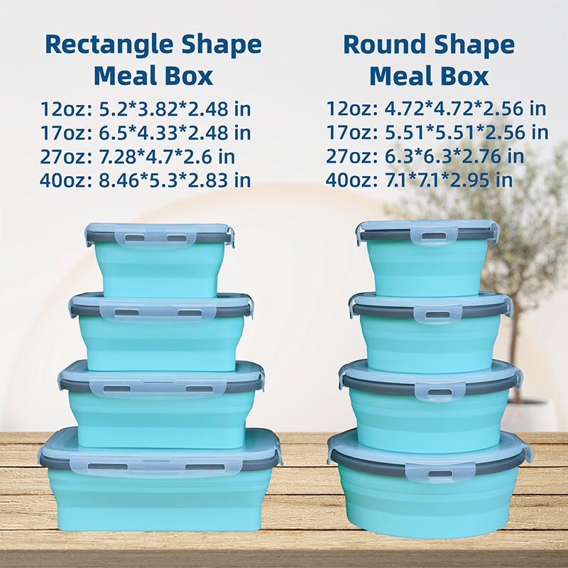 Recipiente de depozitare a alimentelor pliabile Recipiente de prânz pliabile din silicon cu capace, boluri pliabile dreptunghiulare Boluri rotunde pentru alimente