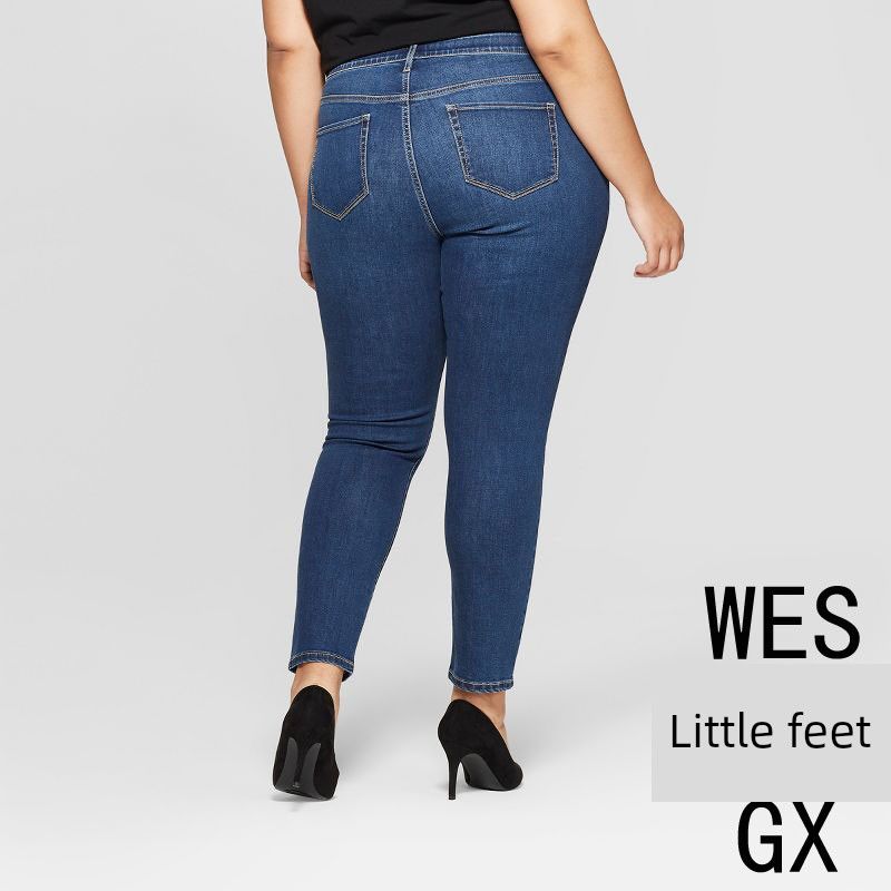 

90.00 Kg-130.00 kg Plus Size Women s Clothing Chubby Girl High Waist High Elastic Skinny Slimming Denim Women s Length Light blue Skinny Jeans uk6