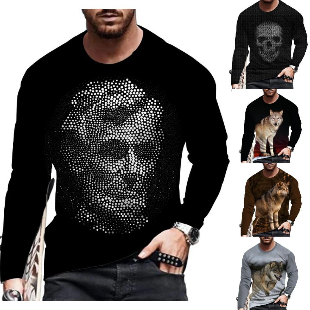 Men Fashion Casual Long Sleeve Printed T Shirt Summer Men's Round Neck T-shirt Fashion Pullover Trend Men Clothing