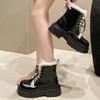 Women Ankle Platform Snow Boots High Heels Fur Warm Shoes Woman Winter 2025 Trend Chelsea Leather Shoes Fad Lace Up Botas Mujer