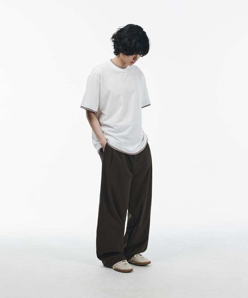SIGNATURE Double-Tuck Wide Slacks [Deep Brown]
