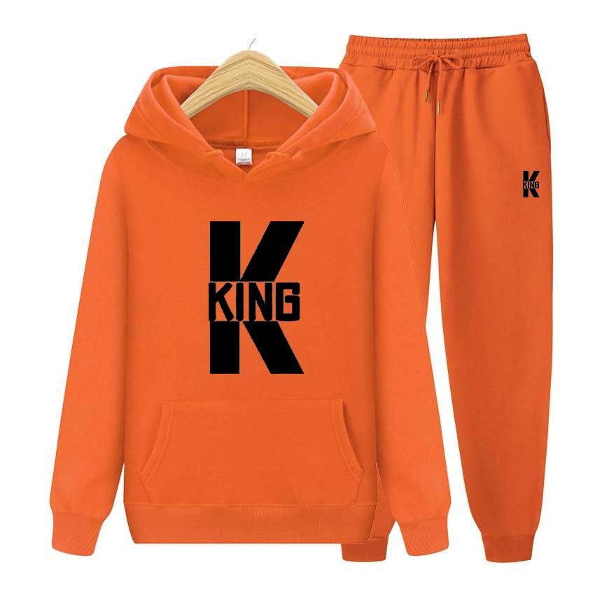 King Print Tracksuit 2 Pieces Set Long Sleeve Sweatshirts for Men Women Sport Suit Hooded Pullover Sweatshirt Top Coat