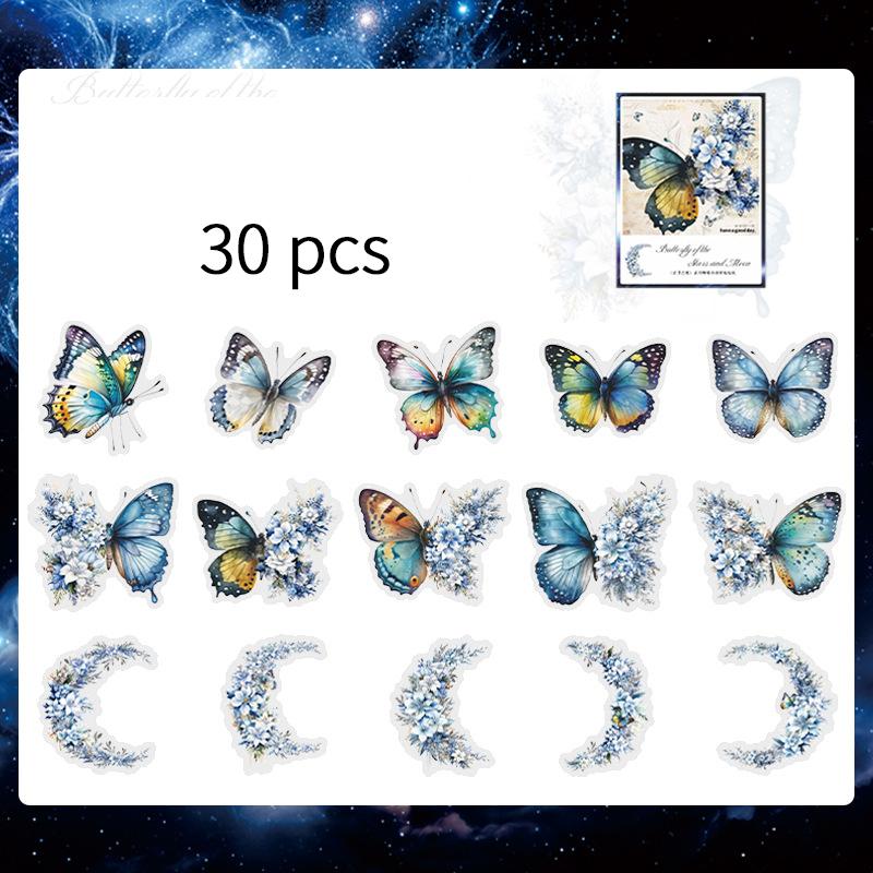 30 pcs/pack Vintage Butterfly PET Stickers Creativity Decorative Hand Account Scrapbooking Junk Journal Supplies