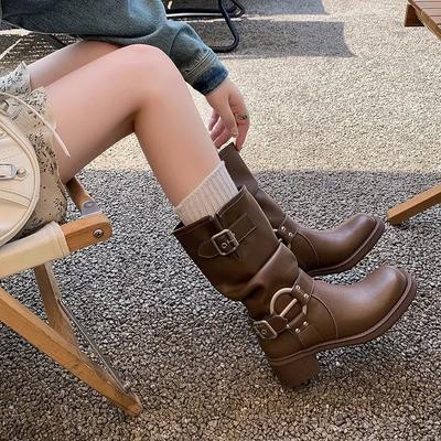 Winter Cowboylaarzen voor Dames Mode Slip On Dames Casual Korte Laarzen Dikke Zool Mordern Botas 2024