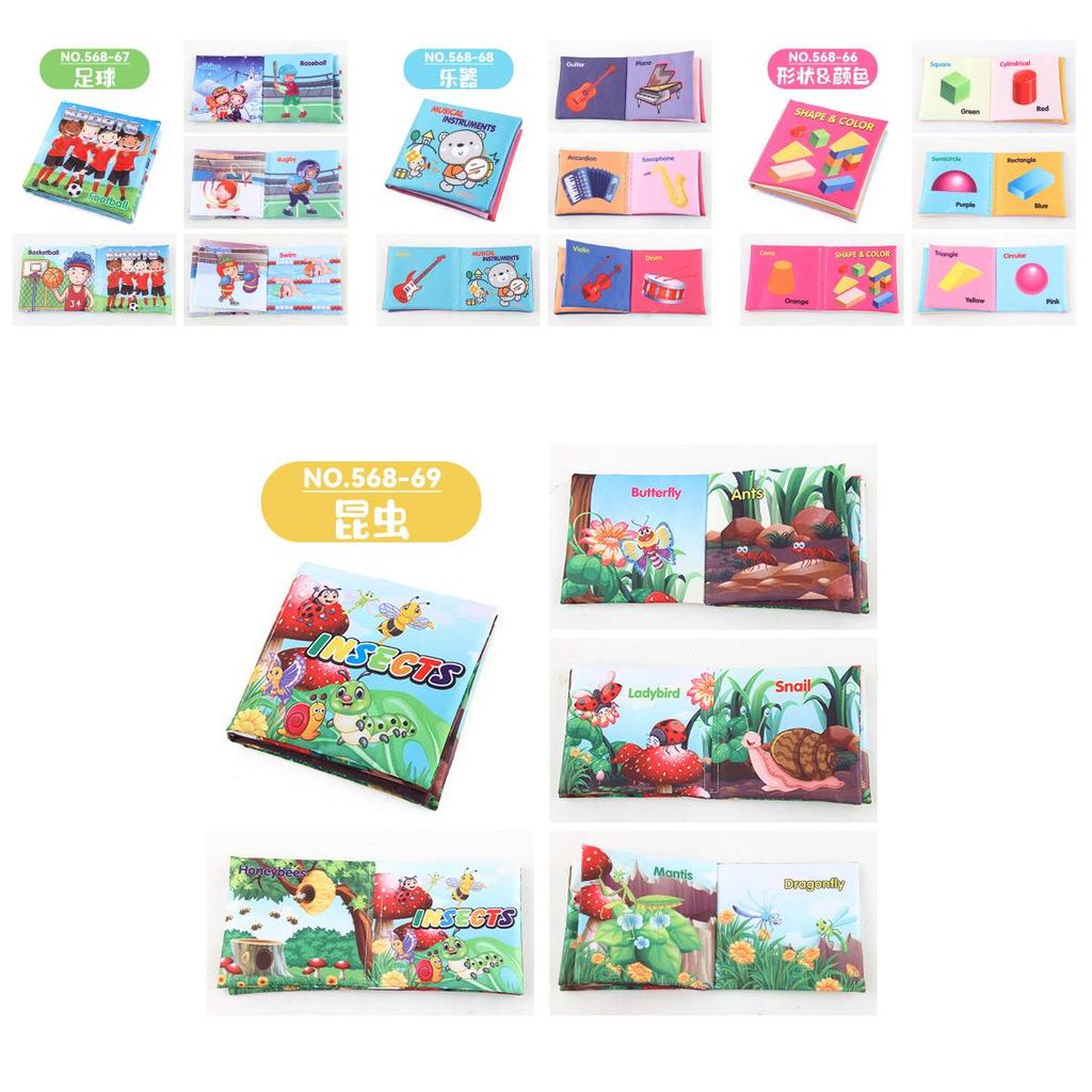 Baby Kleinkind Kognitives Englisches Handflächen-Stoffbuch Spielzeug Reißfest Musikalisches Insekt Tier Stoffbuch