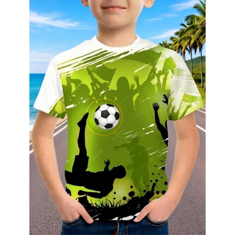 Summer New Boys Rainforest Animal Football Print Sports Short Sleeve T-Shirt Street Harajuku Style Children's Clothing Boys Tops