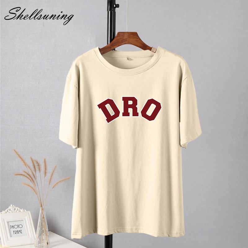 Shellsuning T-shirt da Donna con Stampa Grafica Semplice con Lettere, Estate, Cotone, Maniche Corte, Magliette Casual con Scollo a O, Top Trendy Streetwear