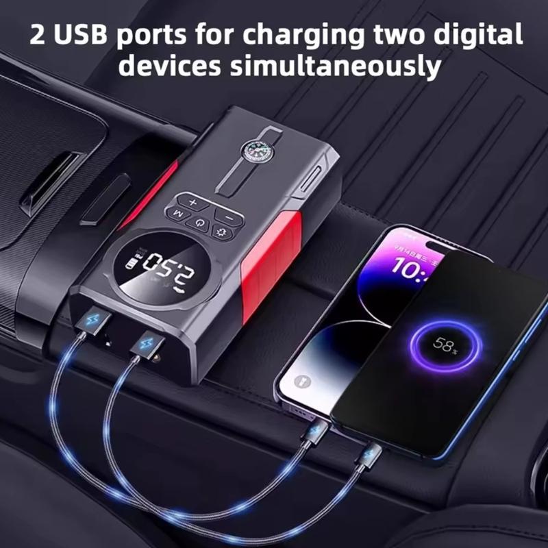 Double Purpose Car Air Compressor Jump Starter And Digital Tire Inflator With 800A Current For Automotive Emergency Use