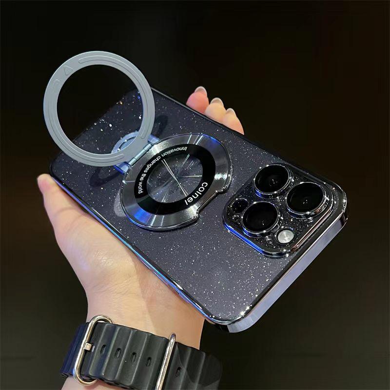 

Блестящий гальванизированный жесткий чехол из ПК, подходит для iPhone15, невидимая подставка, магнитное притяжение, ультратонкий чехол для телефона Apple 14PRO Apple 12Promax