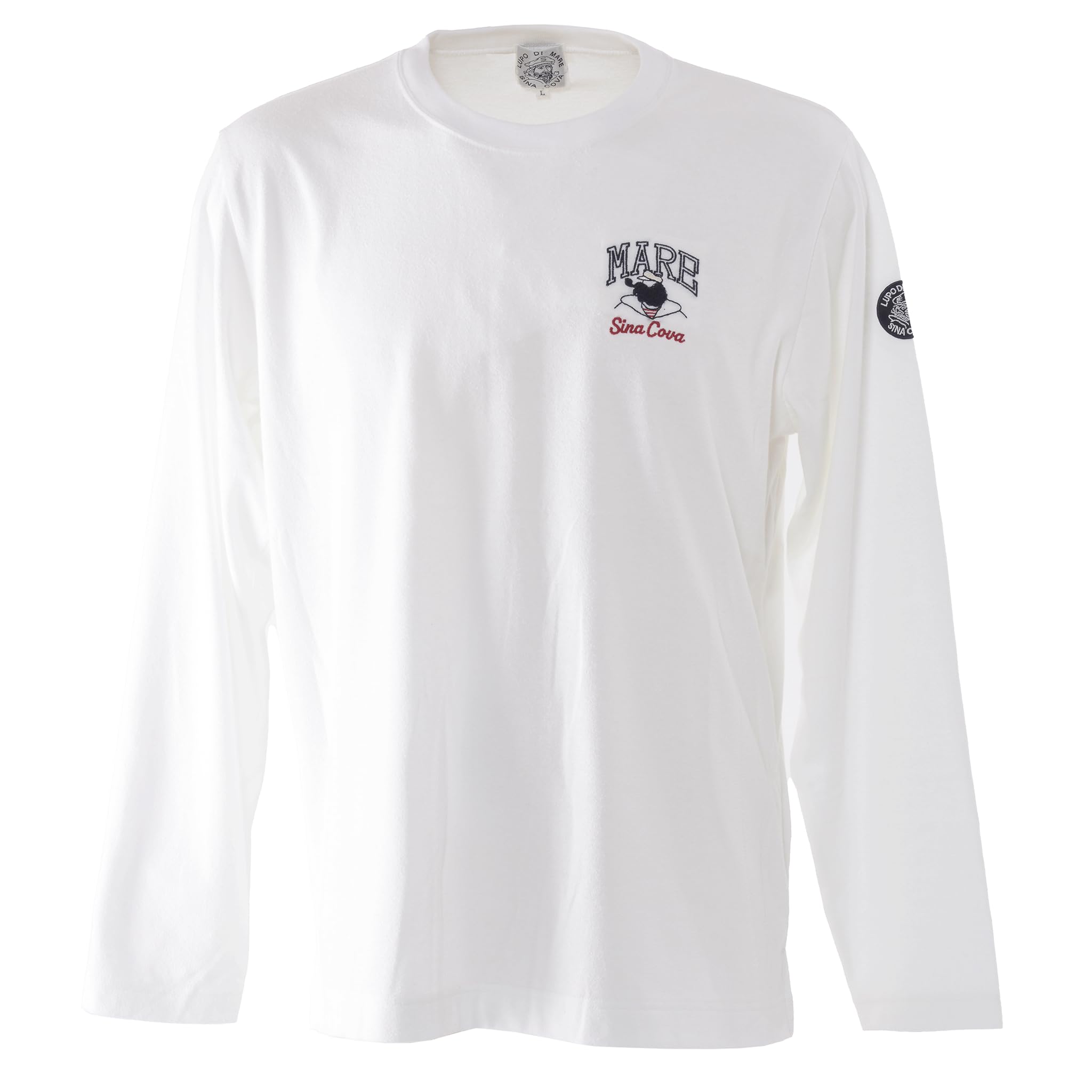 

Sinacova Men s Long Sleeve T-Shirt, 85% Cotton, 15% Polyester, Jersey, Crew Neck, Captain Embroidery, Size 24120030 (Off-White), Medium