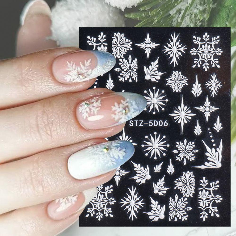 

Slider Decals Winter White Charms Flower Nail Sticker Christmas Snowflakes 5D Embossed 5D-01