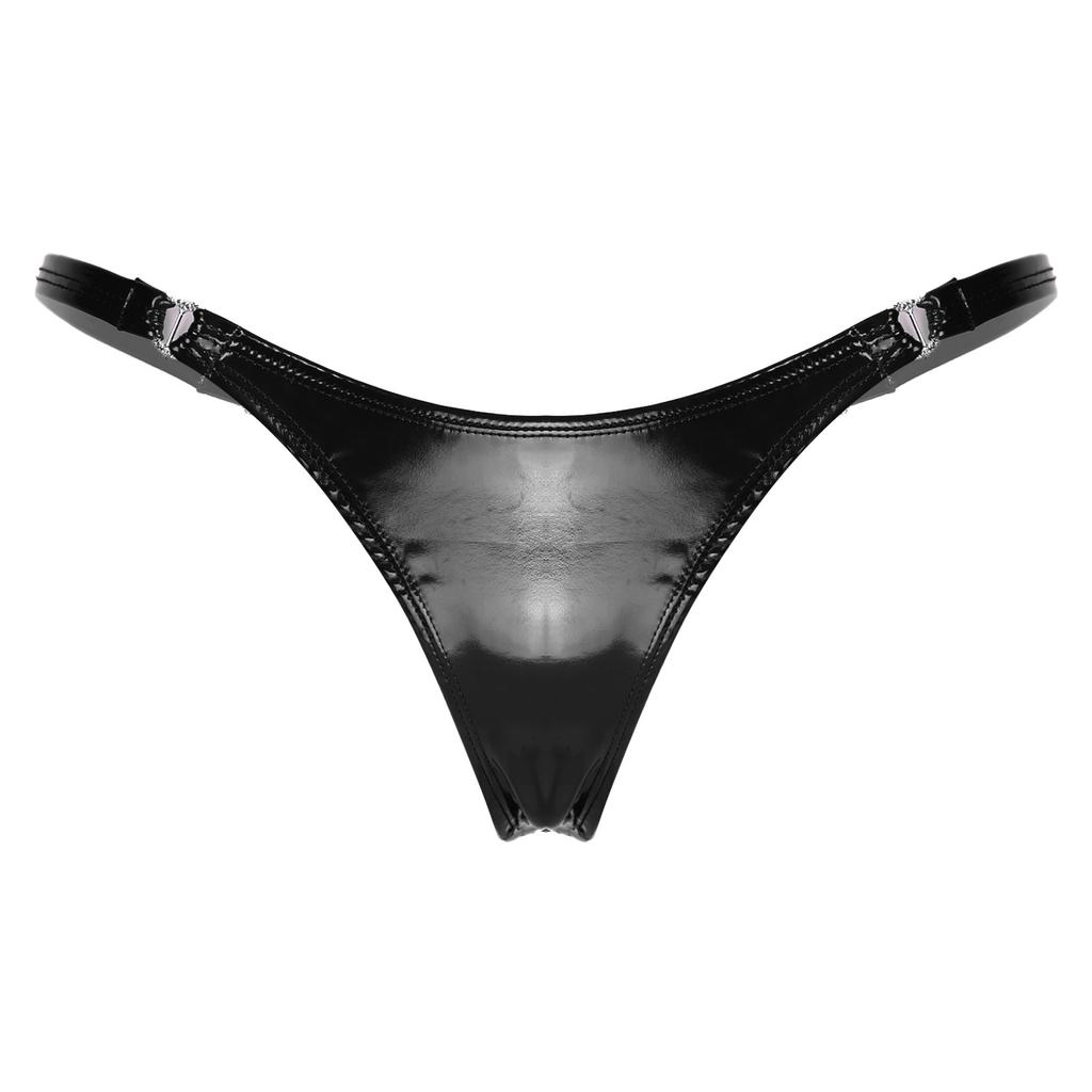 Womens Faux Leather Bikini Panties Low Rise Clubwear Heart Shape Buckle Cheeky Underwear