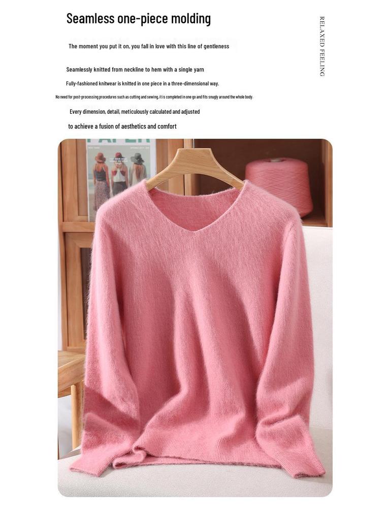 Damen Schlank geschnittener V-Ausschnitt Nerz Kaschmir Pullover, Große Größen, Herbst/Winter Pullover