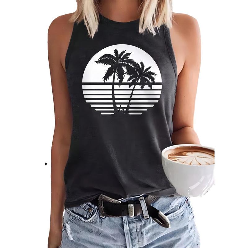 Summer Hawaii Coconut Tree 3D Print Tank Tops Women Streetwear Y2k Oversized Beach Vest Off Shoulder Sleeveless Woman Camisole