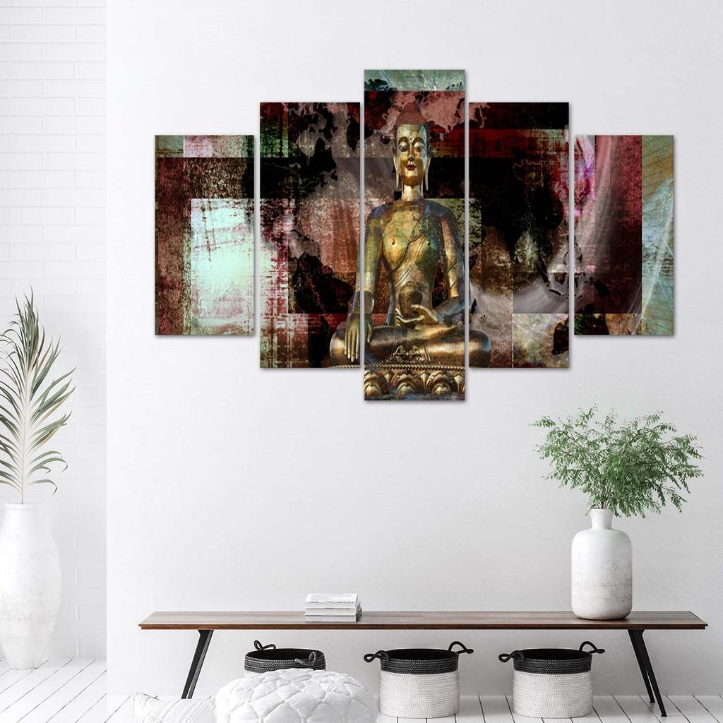 Five Piece Picture Canvas Print Buddha Golden Abstraction