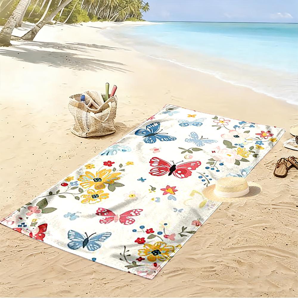 Colorful Butterflies and Flowers Pattern Beach Towel Quick-drying for Travel Outdoor Sports Jogging Beach and Swimming