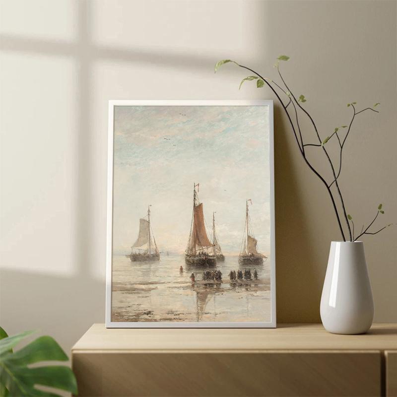 Vintage Neutral Sailboat Print Antique Nautical Sketch Art Poster Coastal Seascape Wall Art Canvas Painting Lake House Decor