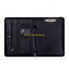 W89C Leather Conference Folder Zippered Business Document Case with Calculator Clipboard Multiple Pocket Card Holder Pen Slot