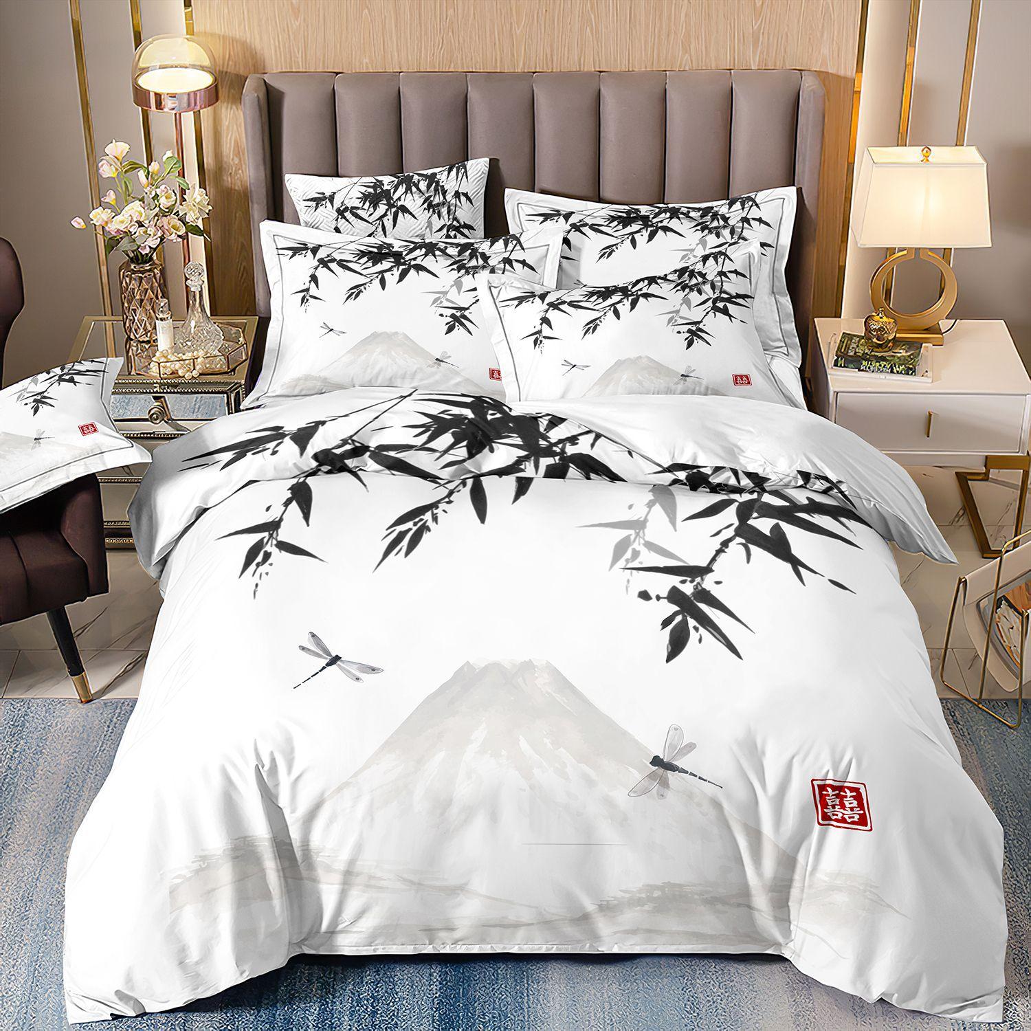 

Quilt Cover Three-Piece Set, Ink Painting Landscape Painting Plum Blossom Landscape 3D Printing Bedding Four-Piece Set cover 70 * 133 and 50 * 75 * 1