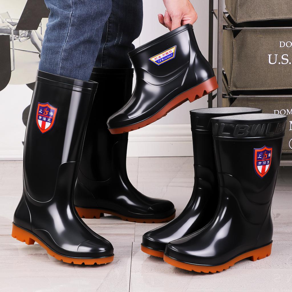 Wear-resistant beef tendon sole rain shoes for men and women, warm acid and alkali-resistant high tube thickened rain boots, non-slip lab