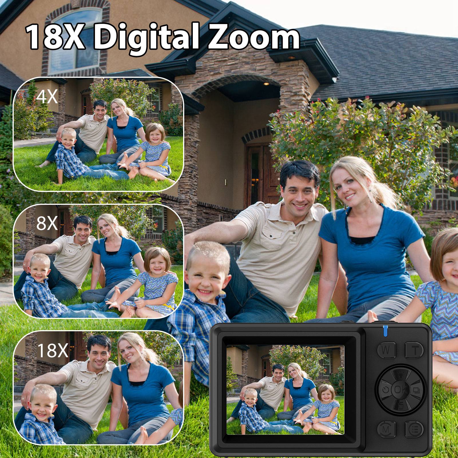 

4K Цифрова камера з подвійним екраном Автоматичне фокусування 18-кратний зум Портативний 2,4-дюймовий дисплей для студентів, підлітків, дітей чорний