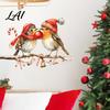 Winter Party Window Ornaments Christmas Birds On Tree Branch Wall Sticker Cute Watercolor Bird Decal Seasonal Home Decorations with Ball Candy Cane,