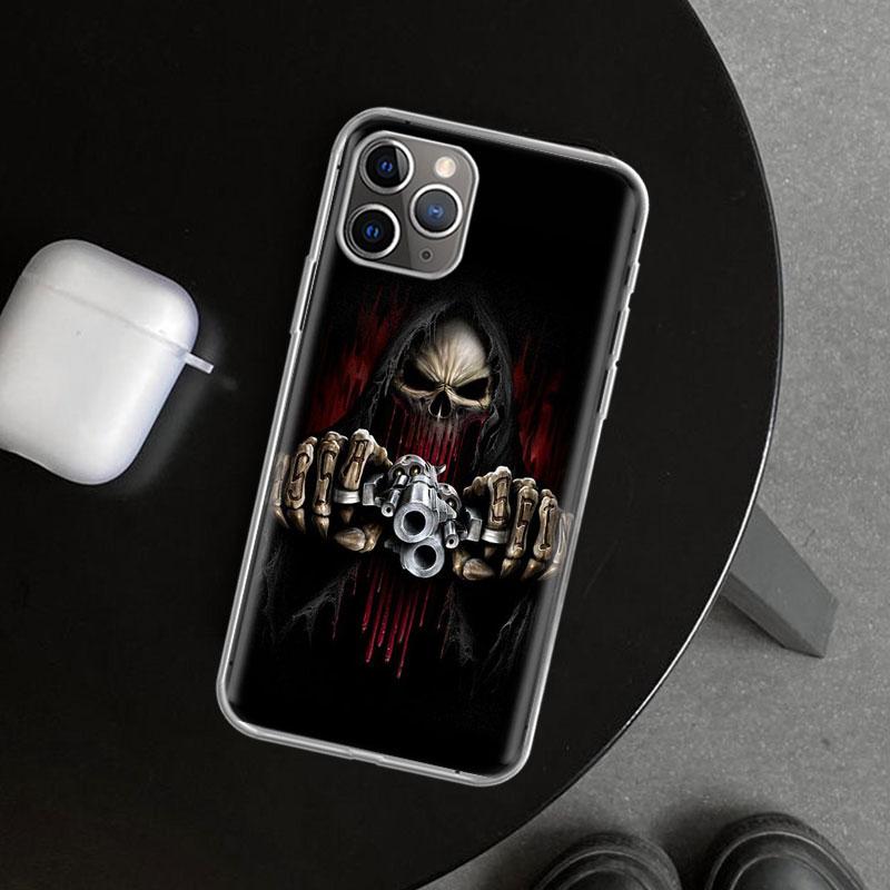 Reaper Skull Skeleton Gun Phone Case Cover for iPhone 11 12 13 Mini 14 15 Plus 16 Pro Max 17 Air 7 8 + SE Art Customized Fundas
