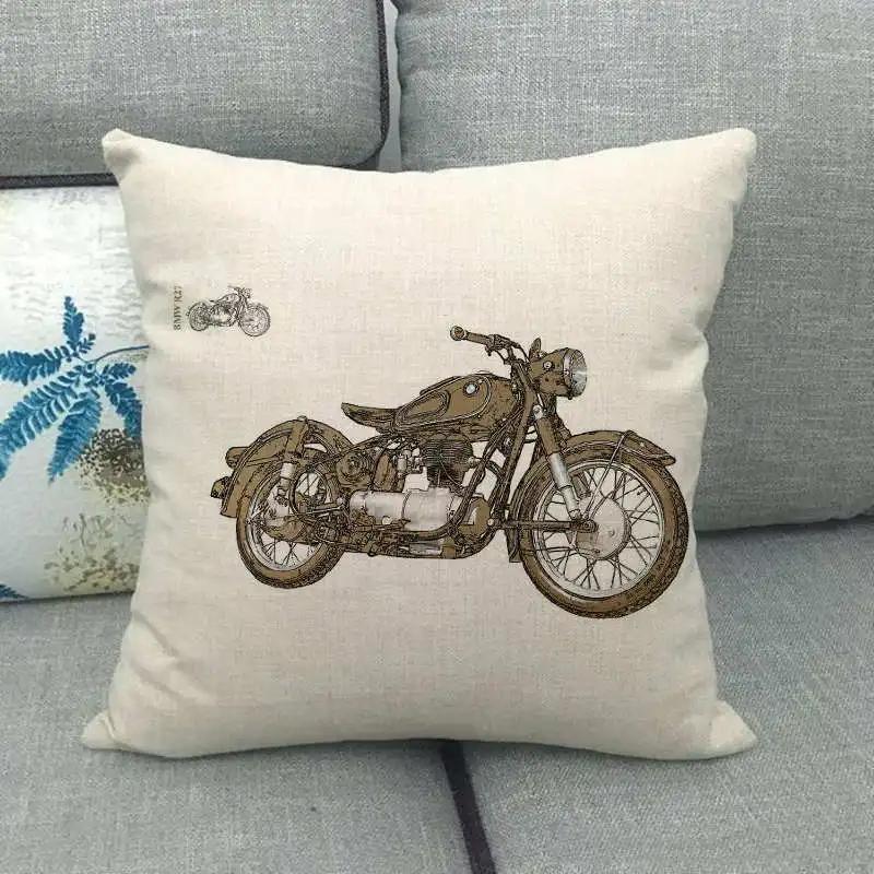 Decorative Cushion Cover For Chair Industrial Style Motorcycle Printed Pillowcase Home Decor Sofa Living Room Throw Pillow Cover