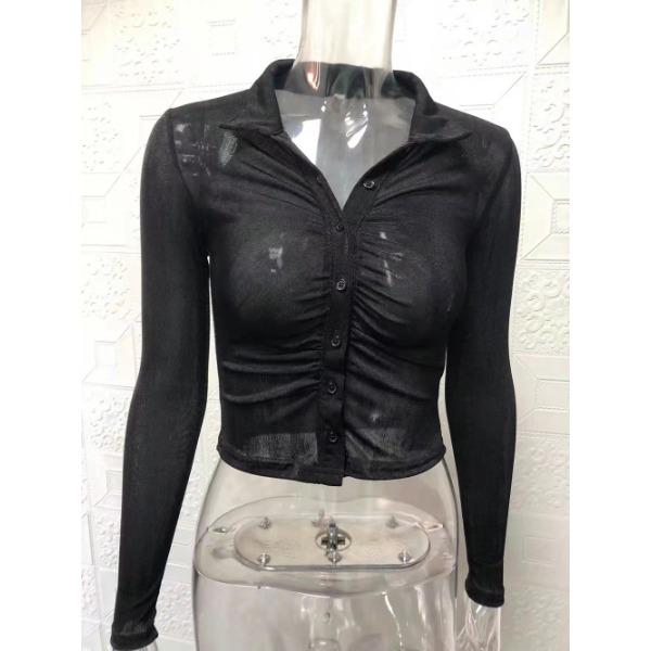 

Весенне-осенние женские топы, сексуальный кардиган с рюшами и воротником-поло, однобортная рубашка с длинными рукавами и лацканами M чёрный