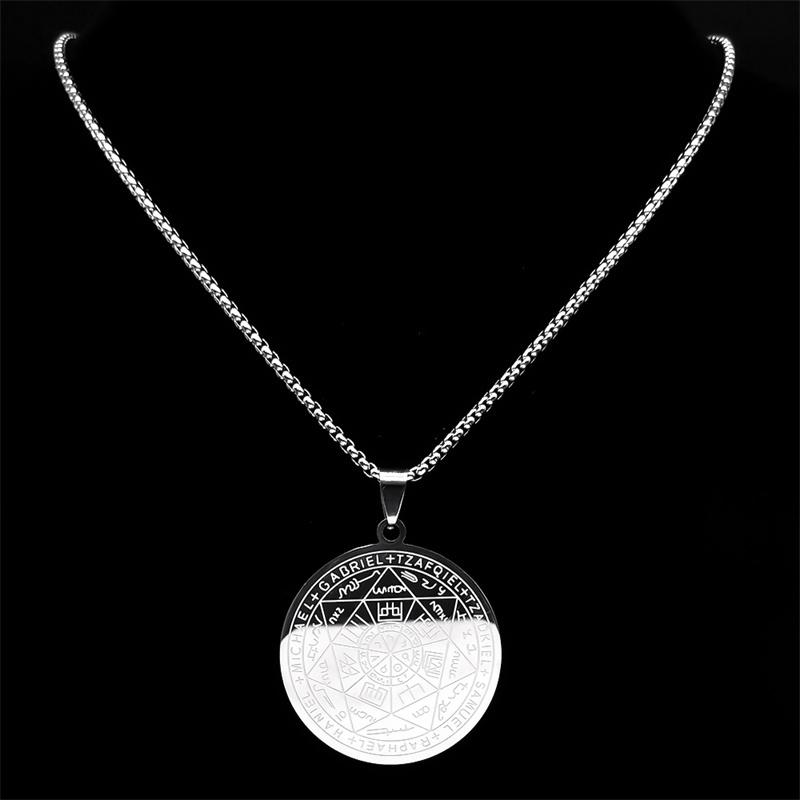 Seven Archangels Amulet Stainless Steel Necklaces Men Seal of Salomon Talisman Christian Protection Jewelry