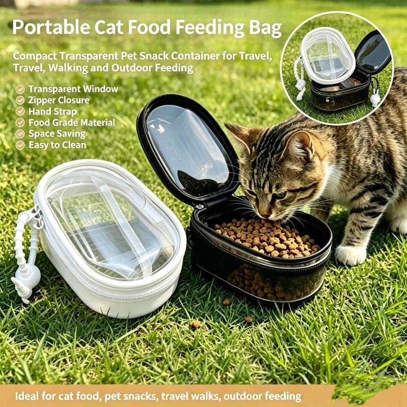 Portable Cat Food Feeding Bag With Transparent Body Compact Size For Outdoor Travel Hiking Camping With Cats