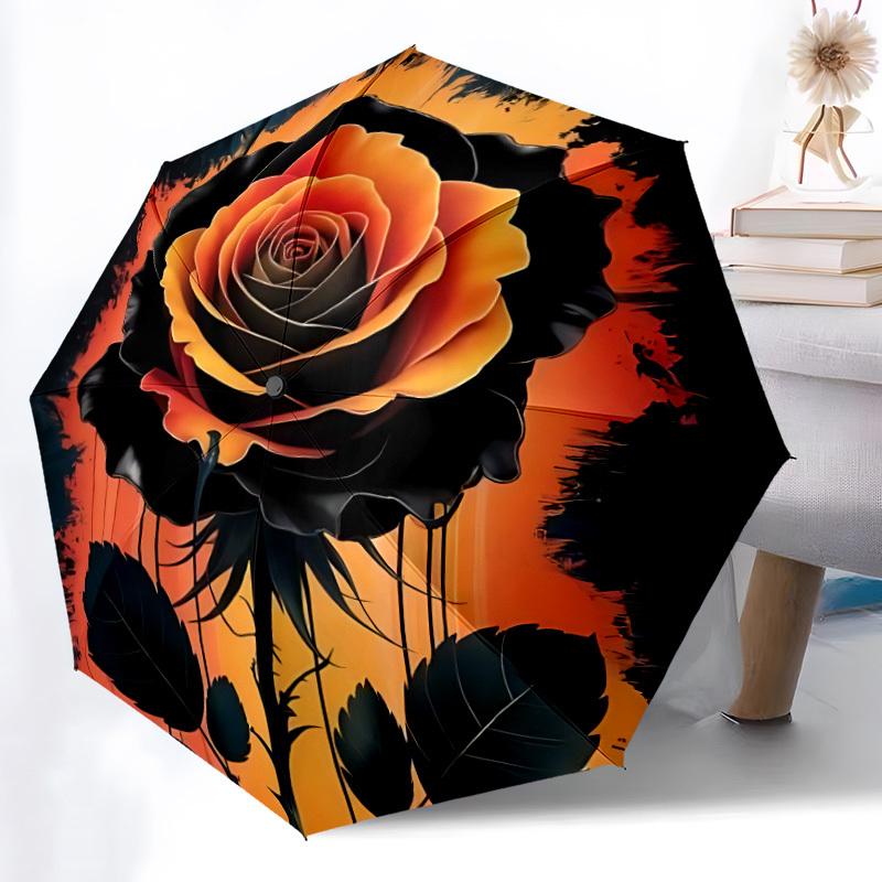 1 Stück Rosenblüte Automatischer Faltregenschirm Tragbarer Klappschirm für Alle Jahreszeiten, 8-Speichen Robuste Konstruktion, Perfektes Geschenk 041