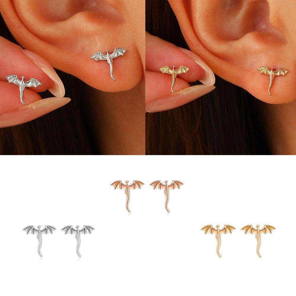 Personality Metal Stud Earrings Small Flying Dragon Stud Earrings Vintage Dragon Earrings  Daily