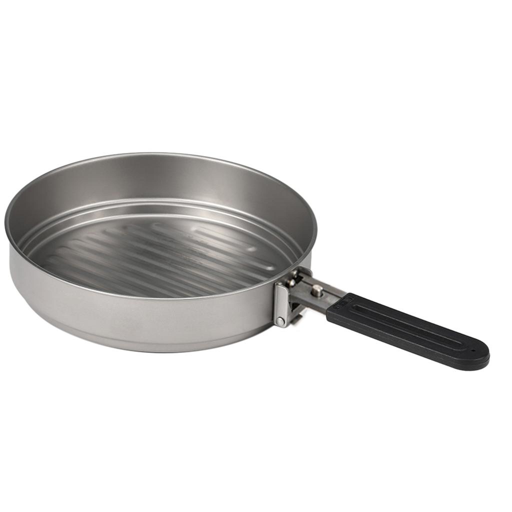 1100ml Titanium Fry Pan Ultralight Grill Frying Pan with Folding Handle for Outdoor Cooking Camping Hiking Backpacking