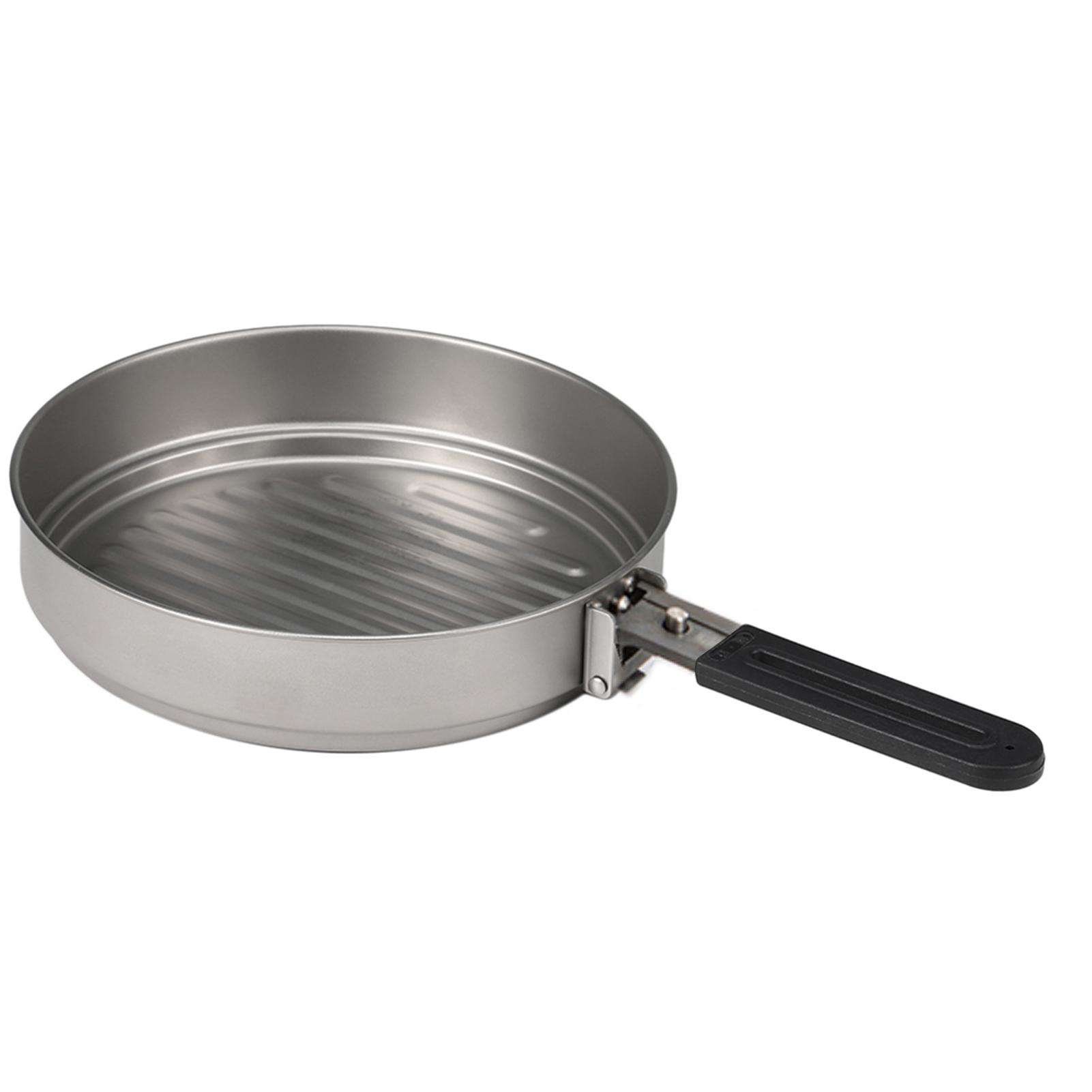 1100ml Titanium Fry Pan Ultralight Grill Frying Pan with Folding Handle for Outdoor Cooking Camping Hiking Backpacking