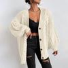 Women's Fashion Loose Cable-knitted Long Sleeve Cardigan Jacket