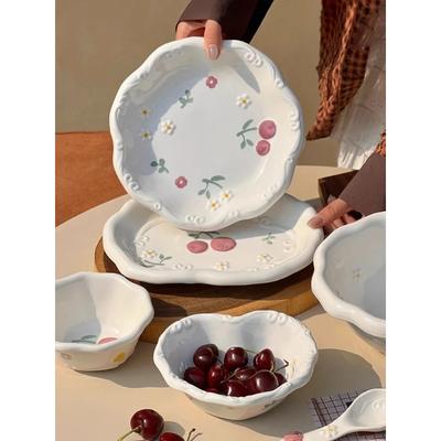 Kreatives Relief Handbemaltes Geschirr Teller Teller Niedliche Keramikschüssel Tabletts Dekorative Suppenschüssel Küche Wohnaccessoires