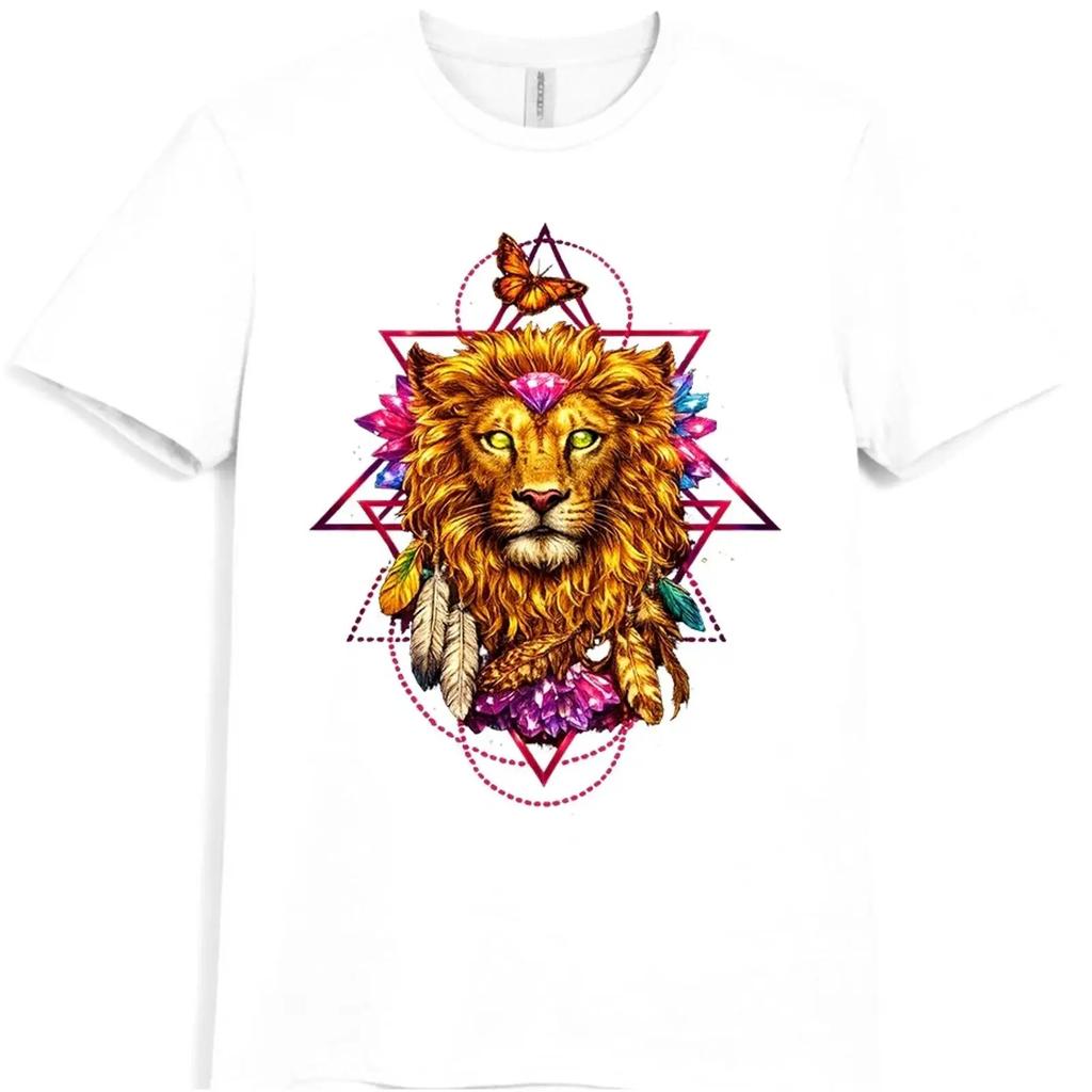 Boho Lion T Shirt Sacred Geometry Mandala Mystical Spiritual vintage Washed streetwear Stylish Top For Everyday Wear Slightly