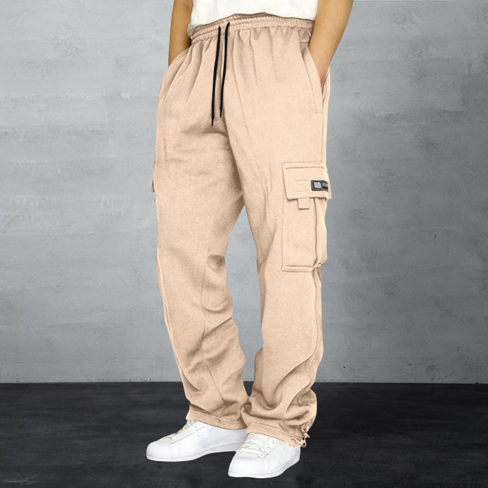 Men Sport Pants Loose Straight Wide Leg Drawstring Elastic Waist Soft Breathable Solid Color Gym Traning Jogging Sweatpants Long